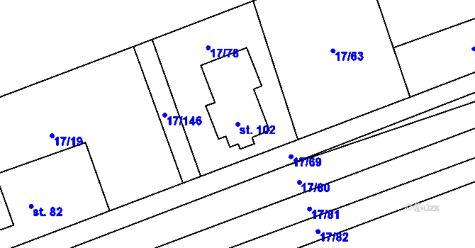 Parcela st. 102 v KÚ Študlov u Vítějevsi, Katastrální mapa
