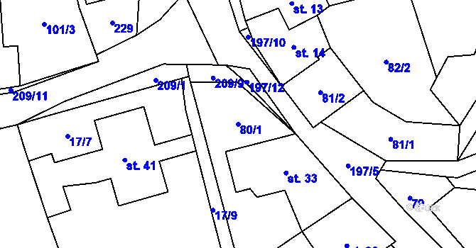 Parcela st. 80/1 v KÚ Študlov u Vítějevsi, Katastrální mapa