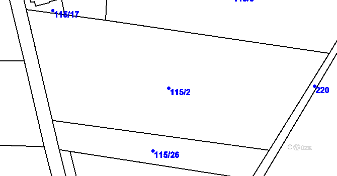 Parcela st. 115/2 v KÚ Študlov u Vítějevsi, Katastrální mapa