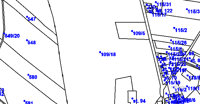 Parcela st. 109/18 v KÚ Študlov u Vítějevsi, Katastrální mapa