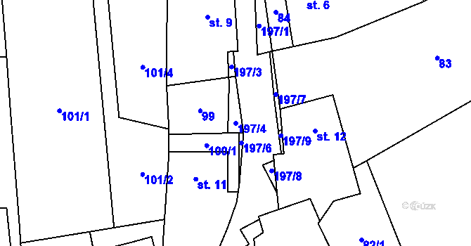 Parcela st. 197/4 v KÚ Študlov u Vítějevsi, Katastrální mapa