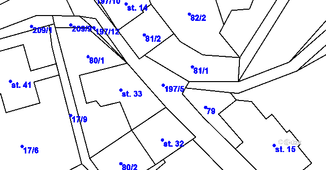 Parcela st. 197/5 v KÚ Študlov u Vítějevsi, Katastrální mapa