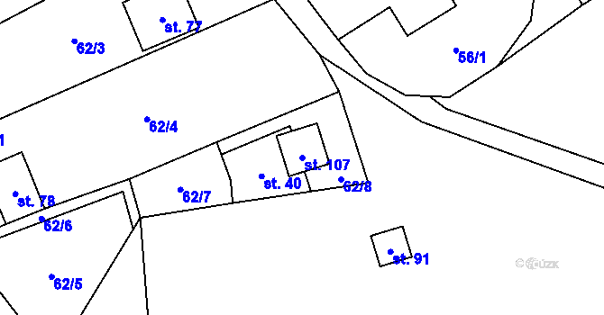 Parcela st. 107 v KÚ Študlov u Vítějevsi, Katastrální mapa