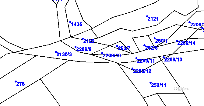 Parcela st. 2209/10 v KÚ Študlov, Katastrální mapa