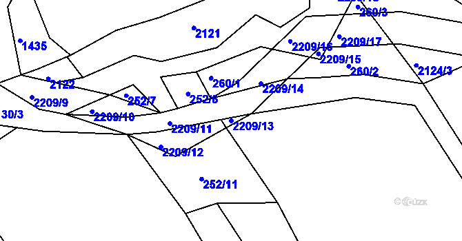 Parcela st. 2209/13 v KÚ Študlov, Katastrální mapa