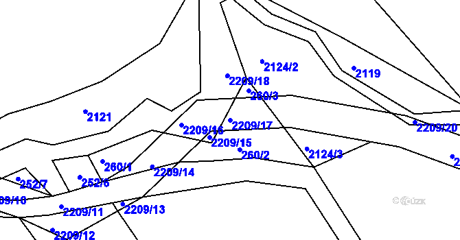 Parcela st. 2209/17 v KÚ Študlov, Katastrální mapa