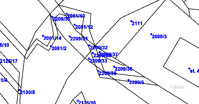Parcela st. 2209/37 v KÚ Študlov, Katastrální mapa