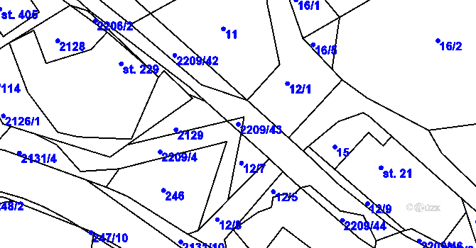 Parcela st. 2209/43 v KÚ Študlov, Katastrální mapa
