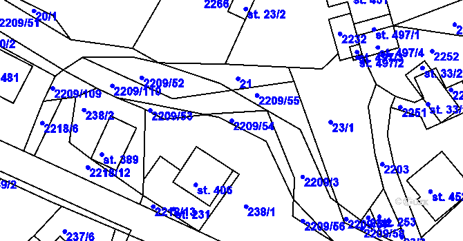 Parcela st. 2209/54 v KÚ Študlov, Katastrální mapa