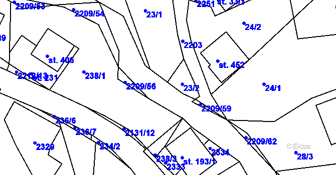 Parcela st. 2209/58 v KÚ Študlov, Katastrální mapa