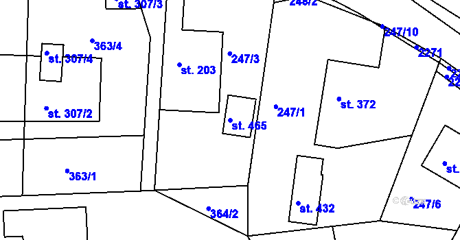 Parcela st. 465 v KÚ Študlov, Katastrální mapa