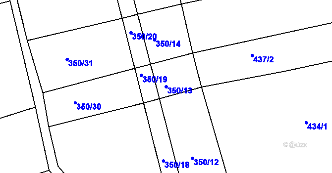Parcela st. 350/13 v KÚ Študlov, Katastrální mapa