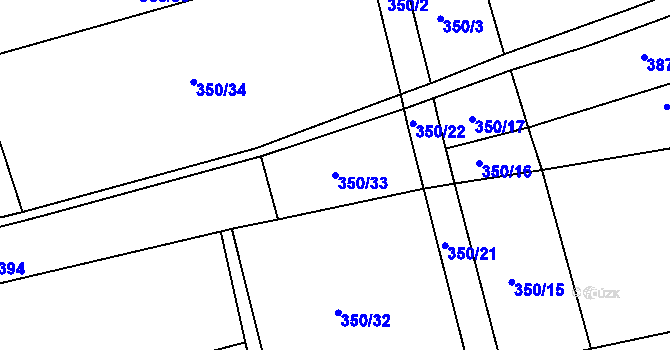 Parcela st. 350/33 v KÚ Študlov, Katastrální mapa