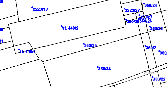 Parcela st. 350/35 v KÚ Študlov, Katastrální mapa