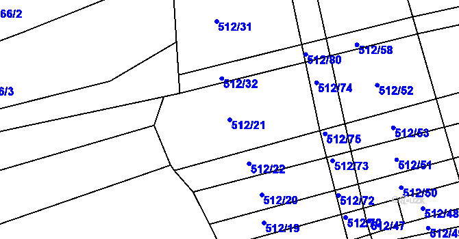 Parcela st. 512/21 v KÚ Študlov, Katastrální mapa