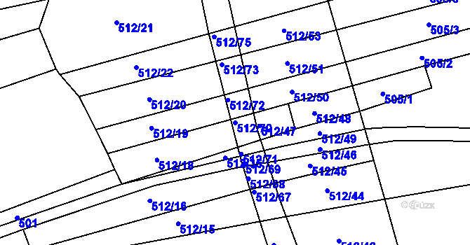 Parcela st. 512/70 v KÚ Študlov, Katastrální mapa