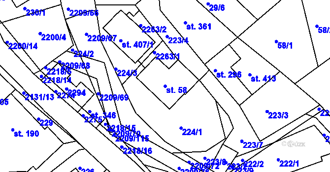 Parcela st. 58 v KÚ Študlov, Katastrální mapa