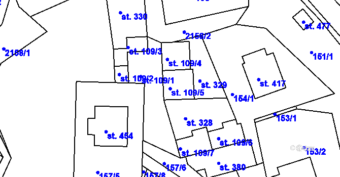 Parcela st. 109/5 v KÚ Študlov, Katastrální mapa