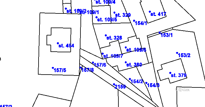 Parcela st. 109/7 v KÚ Študlov, Katastrální mapa