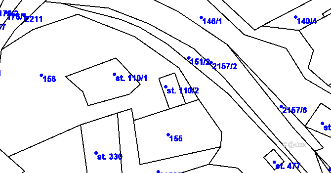 Parcela st. 110/2 v KÚ Študlov, Katastrální mapa