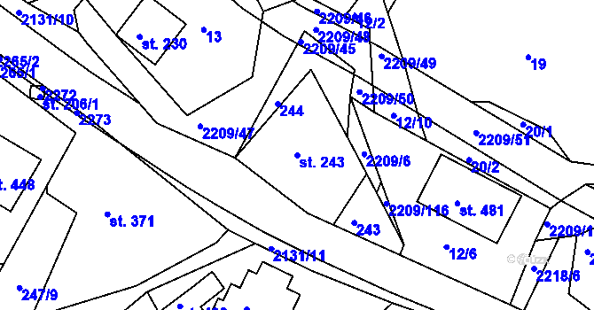 Parcela st. 243 v KÚ Študlov, Katastrální mapa