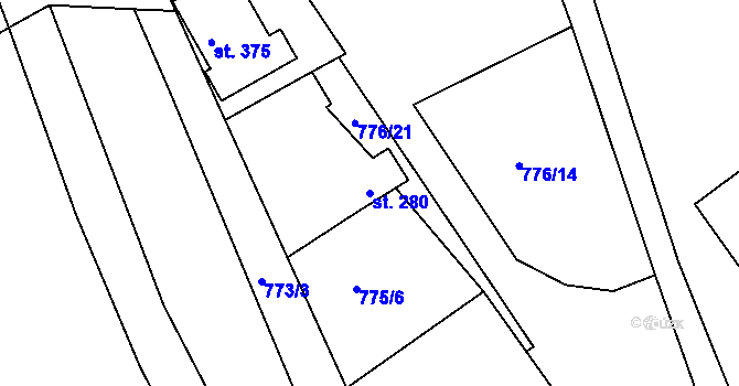 Parcela st. 280 v KÚ Študlov, Katastrální mapa