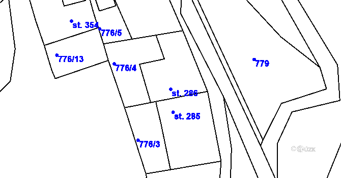 Parcela st. 286 v KÚ Študlov, Katastrální mapa