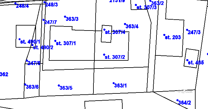 Parcela st. 307/2 v KÚ Študlov, Katastrální mapa