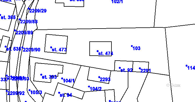 Parcela st. 474 v KÚ Študlov, Katastrální mapa