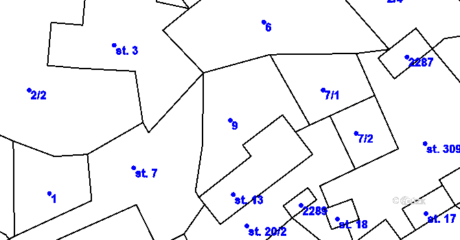 Parcela st. 9 v KÚ Študlov, Katastrální mapa