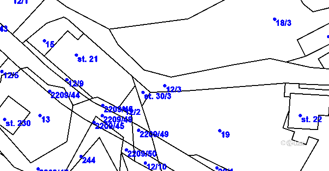 Parcela st. 12/3 v KÚ Študlov, Katastrální mapa