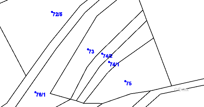 Parcela st. 74/2 v KÚ Študlov, Katastrální mapa