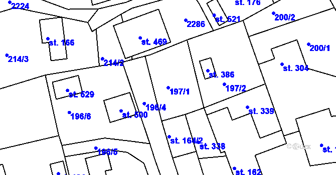 Parcela st. 197/1 v KÚ Študlov, Katastrální mapa