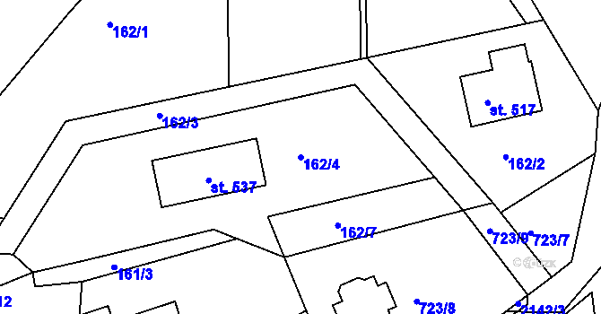Parcela st. 162/4 v KÚ Študlov, Katastrální mapa