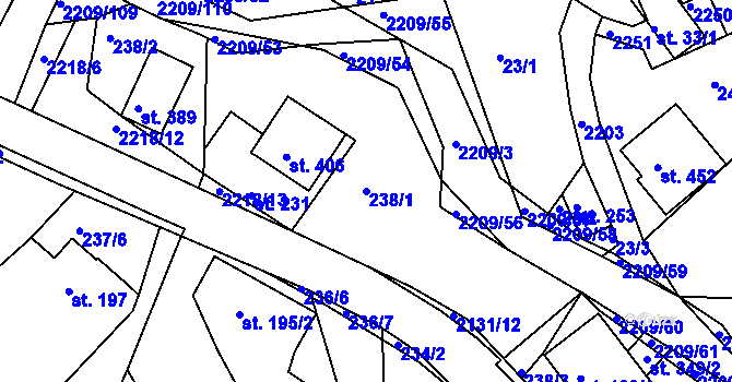 Parcela st. 238/1 v KÚ Študlov, Katastrální mapa