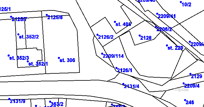Parcela st. 2209/114 v KÚ Študlov, Katastrální mapa