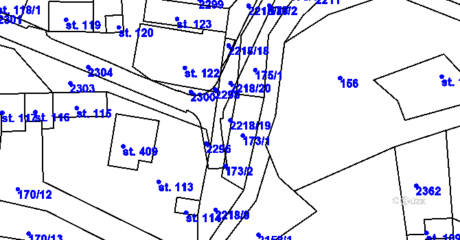 Parcela st. 2218/19 v KÚ Študlov, Katastrální mapa