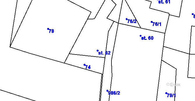 Parcela st. 62 v KÚ Šubířov, Katastrální mapa