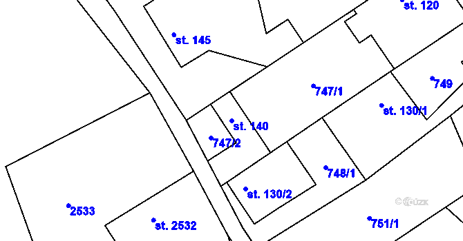 Parcela st. 140 v KÚ Šubířov, Katastrální mapa
