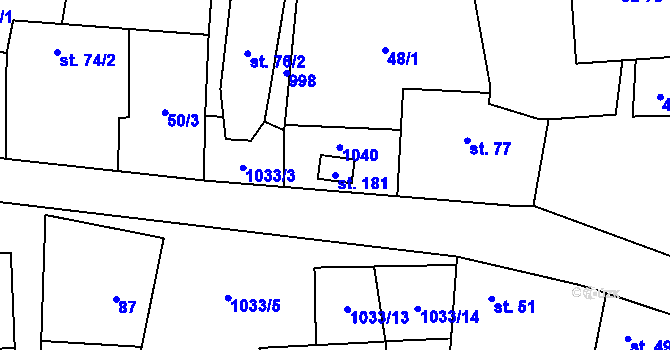 Parcela st. 181 v KÚ Šubířov, Katastrální mapa