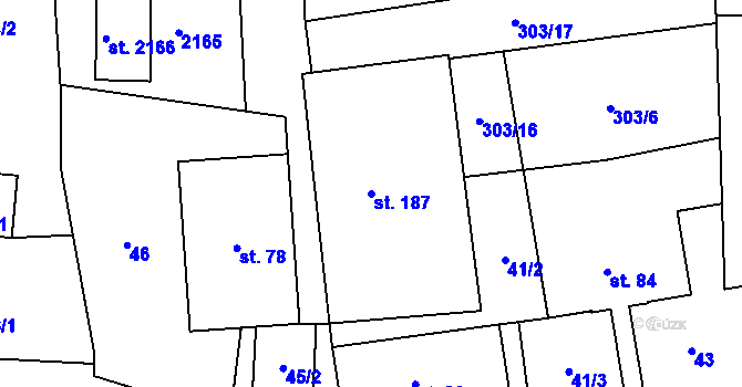 Parcela st. 187 v KÚ Šubířov, Katastrální mapa