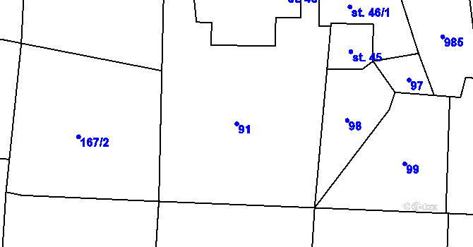 Parcela st. 91 v KÚ Šubířov, Katastrální mapa