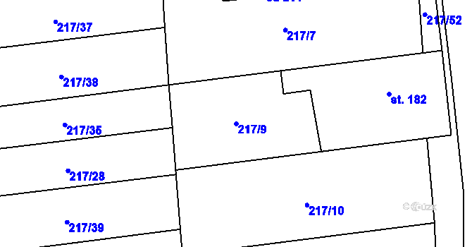 Parcela st. 217/9 v KÚ Šubířov, Katastrální mapa