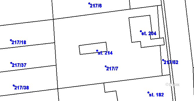 Parcela st. 214 v KÚ Šubířov, Katastrální mapa