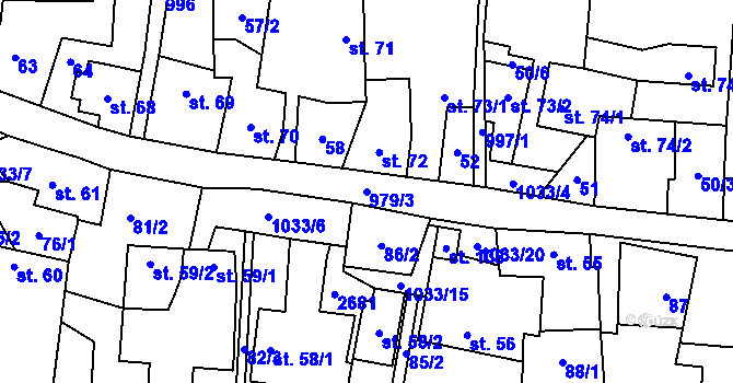 Parcela st. 979/3 v KÚ Šubířov, Katastrální mapa