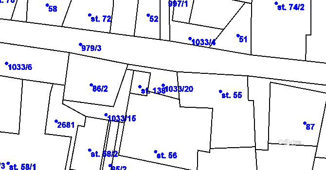 Parcela st. 1033/20 v KÚ Šubířov, Katastrální mapa