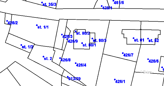 Parcela st. 80/1 v KÚ Buk pod Boubínem, Katastrální mapa