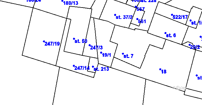 Parcela st. 19/1 v KÚ Šumavské Hoštice, Katastrální mapa