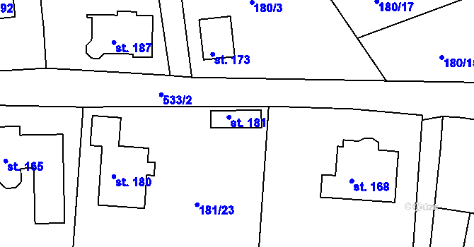 Parcela st. 181 v KÚ Šumavské Hoštice, Katastrální mapa