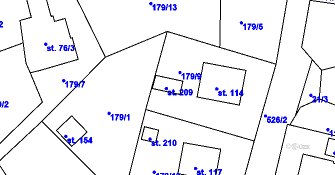 Parcela st. 209 v KÚ Šumavské Hoštice, Katastrální mapa